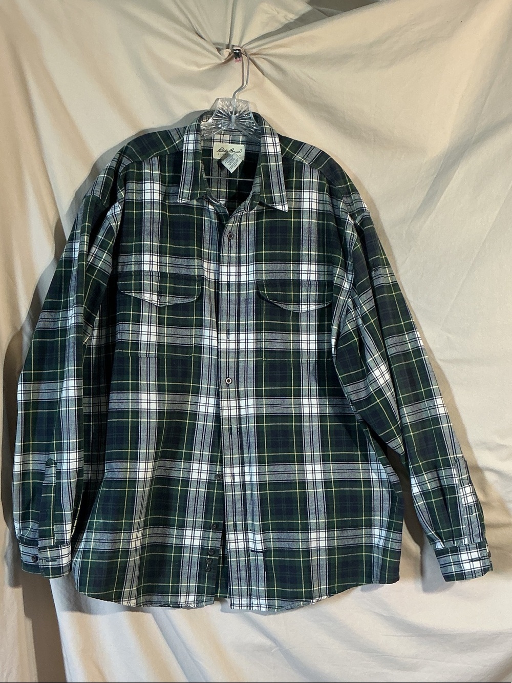 Eddie Bauer Green White Navy Plaid Button-Down Shirt